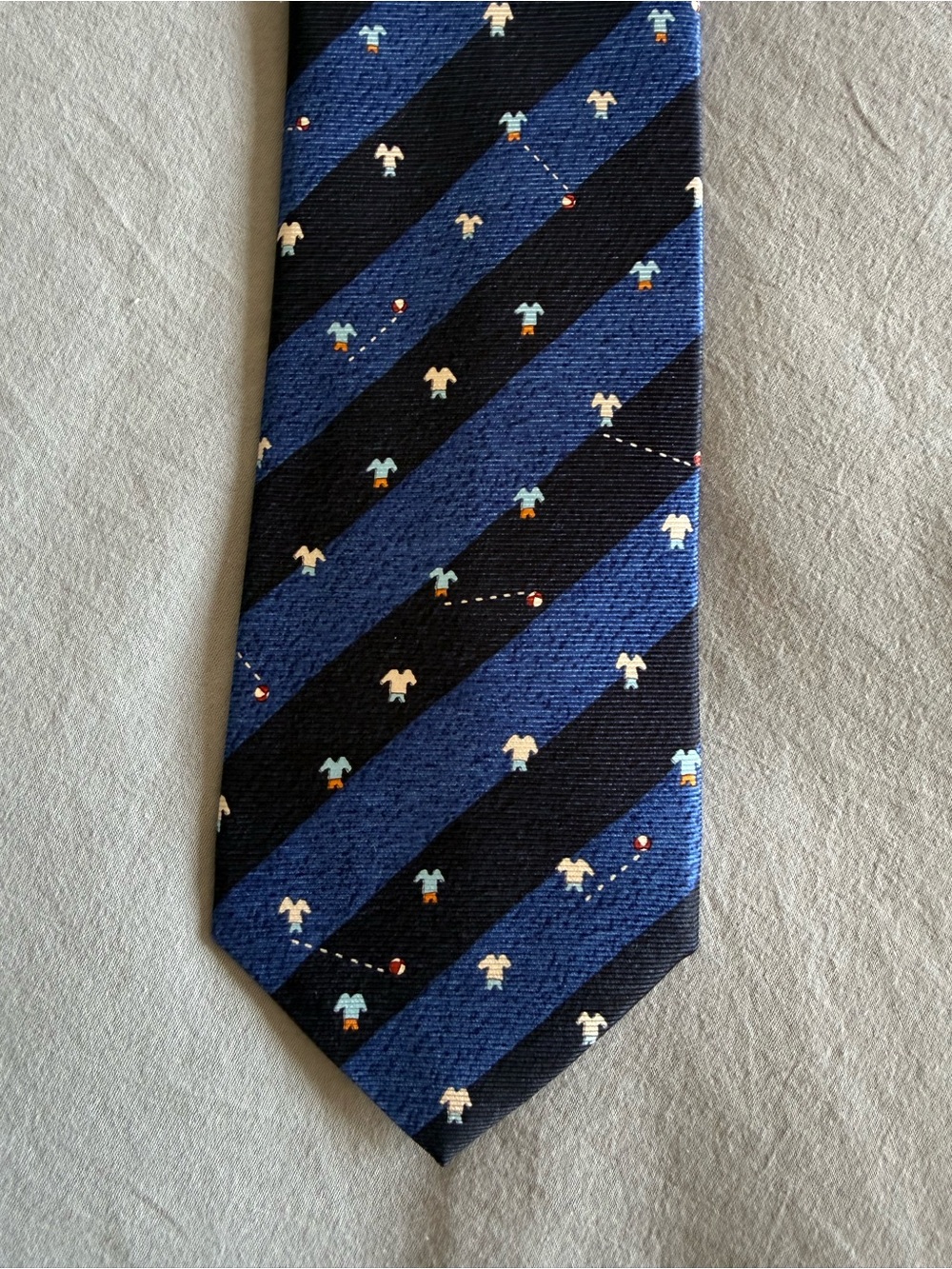 Bvlgari vintage silk tie blue stripe soccer jersey football novelty print